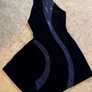 Midnight Blue Velvet Sequin Halter Dress